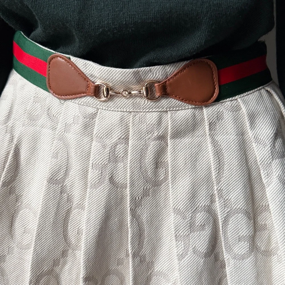 GG inspired pleated mini skirt/skort NEW! 28”waist
 w /red/green belt - Picture 4 of 16